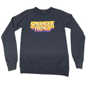Netflix Stranger Things Navy Blue Rainbow Logo Raglan Sweatshirt Small Retro 80s